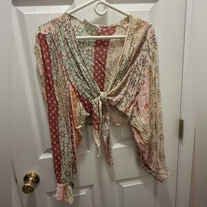 Floral Patchwork Tie-Front Blouse